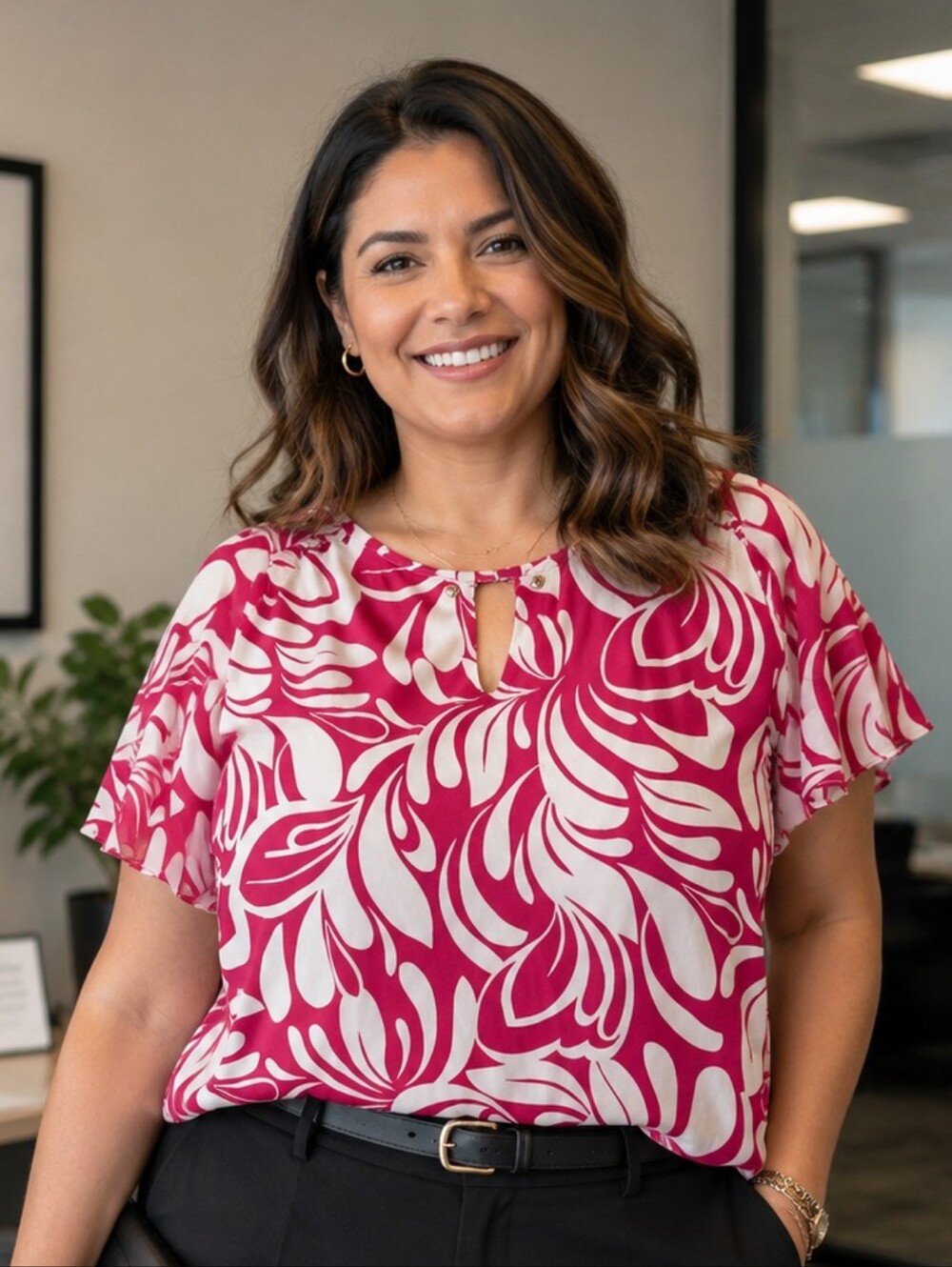 Sara Michelle Pink and White Patterned Short Sleeve Blouse. NWT